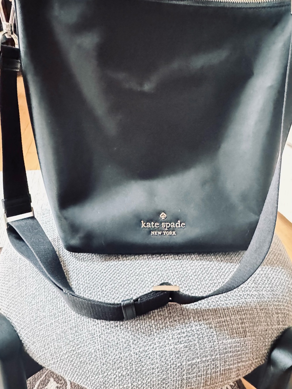 kate spade black nylon crossbody with gold logo